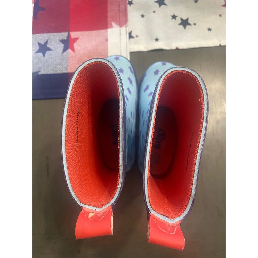Bluey Toddler Rain Boots Blue Purple Stars Bingo Rubber Wellies Size 5-6